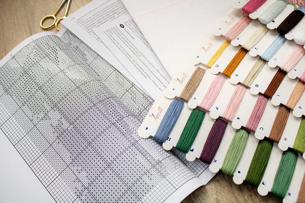 Her Majesty Roses B605L Counted Cross-Stitch Kit featuring vibrant colors and Aida canvas.